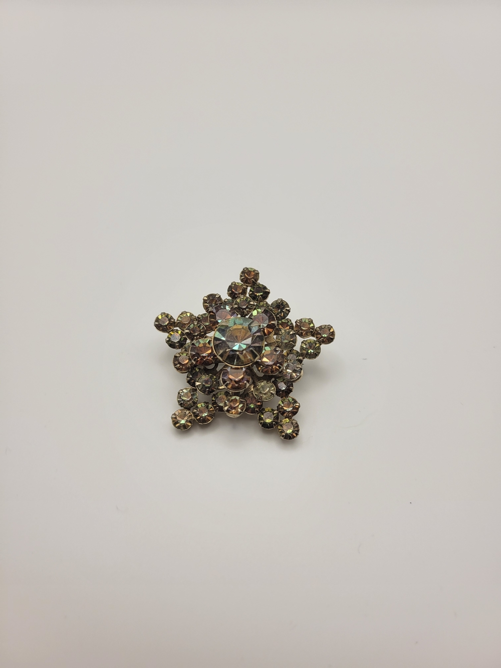 Vintage unmarked Crystal Starburst Brooch - Champagne Rhinestones